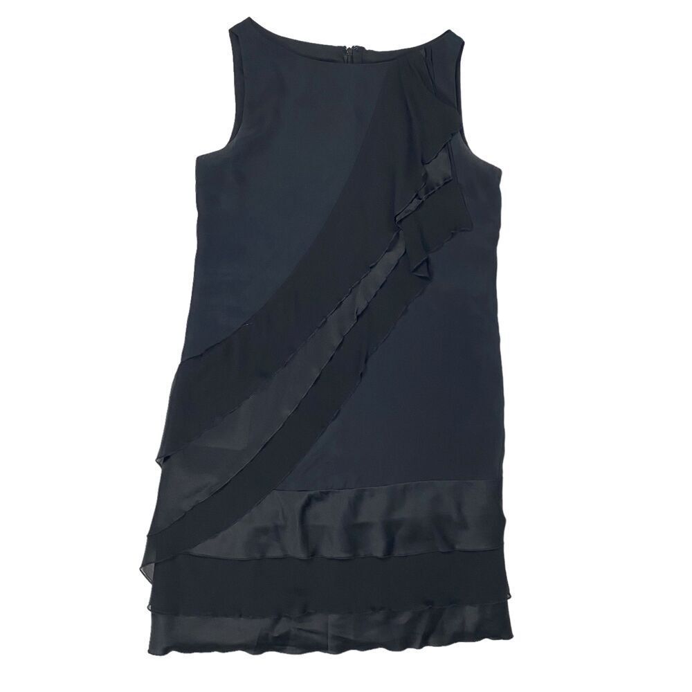 Suzi Chin for Maggy boutique Black Layered Ruffle Sleeveless Silk Dress size 8